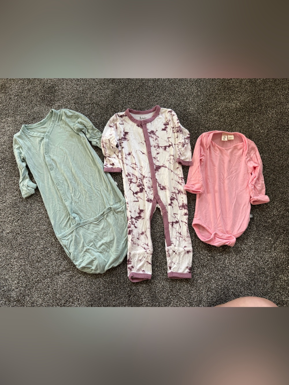 3-pc. Lot Kyte Baby Bamboo Onesie, Snap Romper & Snap Gown Unisex 0-3 Mos Bundle